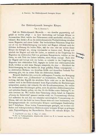 Einstein, Albert (1879-1955) et alia. Sammelband of Six German Scientific Short Works, circa 1910-1915.